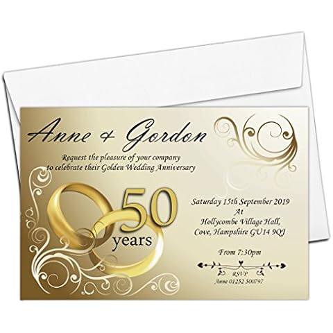 10 Personalised 50th Golden Wedding Anniversary Invitations with Envelopes N1 Cover