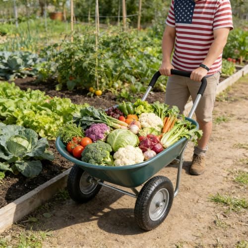 Carretilla de mano ZeHuoGe para jardinería, 2 ruedas neumáticas de 15 pulgadas, capacidad de 5 pies cúbicos y carga máxima de 300 libras, color verde miniatura 6