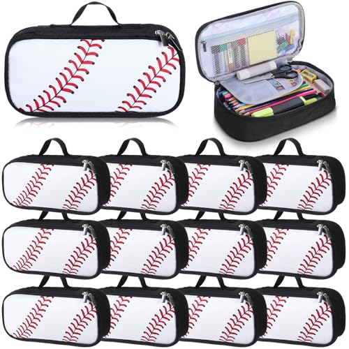 Tenceur 12 Pack Baseball Pencil Case Pouch Large Capacity Zippered Sports-themed Pencil Box Bag for Boys Girls School Supplies Baseball Lovers Office Party Favors Gift