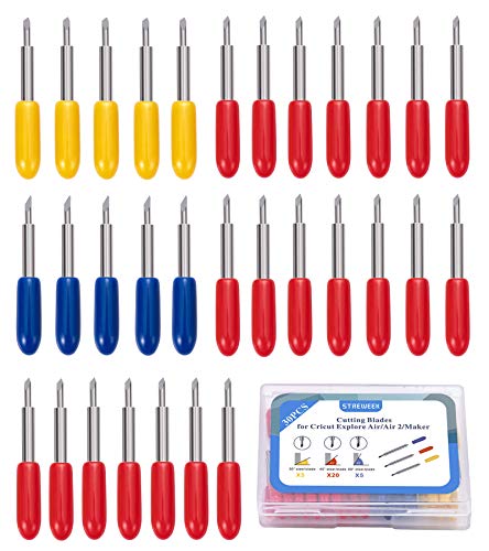 30PCS Fine Point Blades,STREWEEK Cutting Blades for Cricut Explore Air 2/Air 3/ Maker 3 Expression, Including 5PCS 30Â°Shallow Blades, 20PCS 45Â°Standard Blades and 5PCS 60Â°deep Cutting Blades