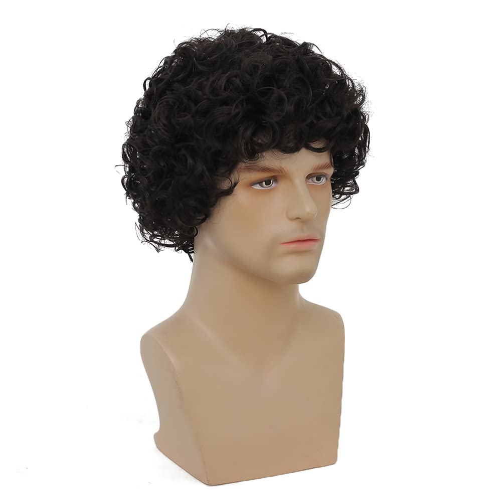 Curly Black Men Wigs Short Afro Wig 70s 80s Rocker Cosplay Costume Wigs (Black) - Image 4