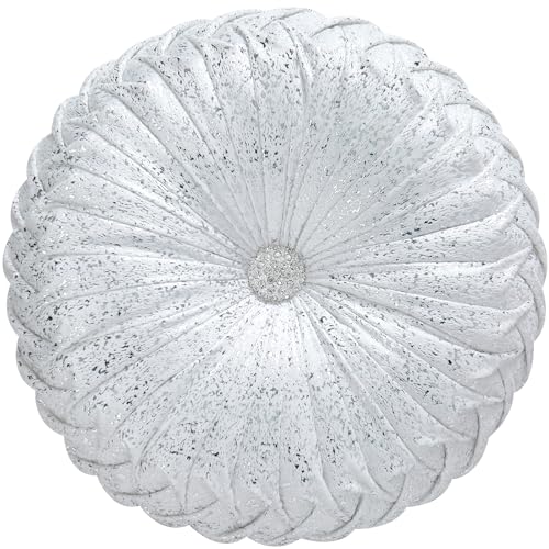 Image of EUCIOR Round Throw Pillows,White and Silver Throw Pillows,White Decorative Pillow,Pumpkin Pleated Handmade Round Velvet Decorative Pillow for Sofa Bedroom Livingroom
