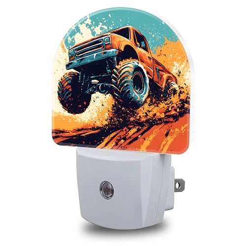 Image of Night Lights Plug into Wall Cartoon Monster Truck Night Light Dusk to Dawn Smart Sensor Decorative Round Led Lamp for Bedroom Kitchen Hallway Nightlight for Women Men
