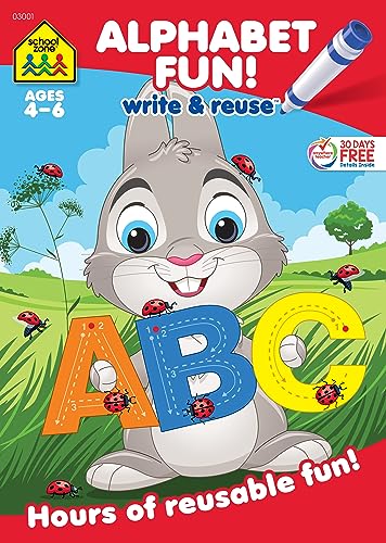 School Zone – Alphabet Fun! Write & Reuse Workbook – Ages 4 to 6, Preschool to Kindergarten, Tracing, Printing, Letters, Sounds, Phonics, Wipe Clean (School Zone Write & Reuse Workbook)