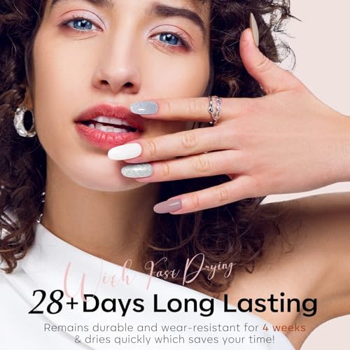 Image of modelones Gel Nail Polish Set 6 Colors Fall Winter White Nude Brown Gel Polish Maroon Burgundy Red Champagne Gold Silver Tan Nail Art Design Kit Basic Soak Off Manicure Salon DIY Gift for Women Girls