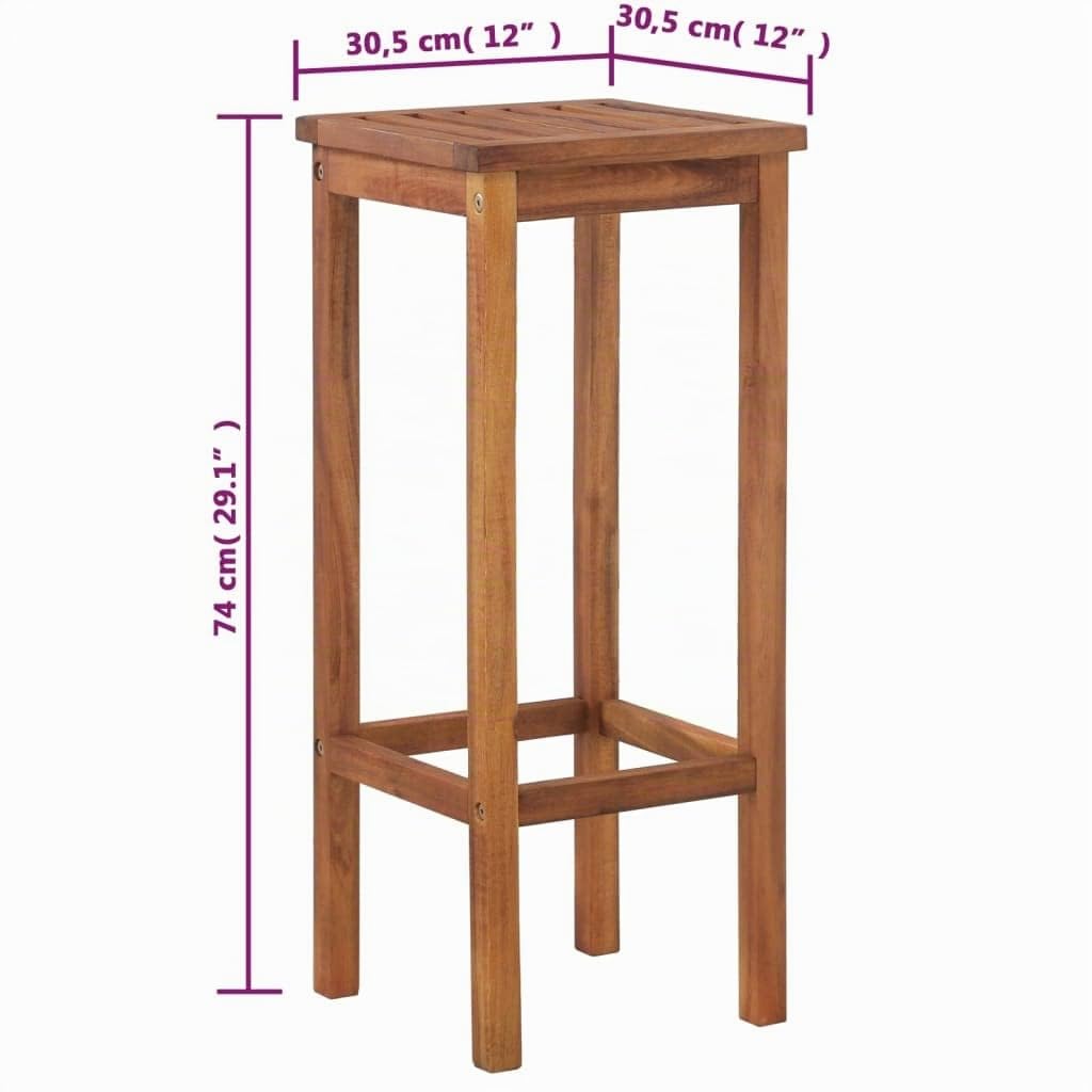 vidaXL 2X Bois Massif d'Acacia Chaise de Bar Jardin Tabouret de Bistro