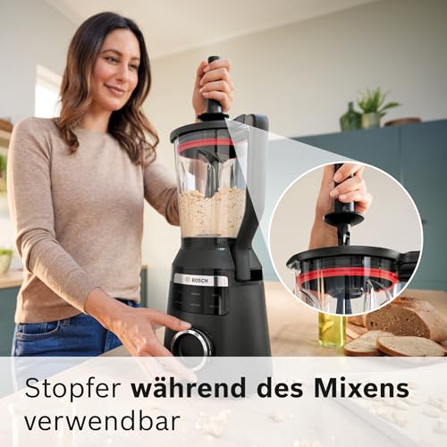Bosch Hochleistungsmixer, Smoothie Maker, 1800W, VitaPower Serie 6 MMB6652B, 45.000 U-min, Programme für heiße Suppe & Reinigung, 2L, spülmaschinenfeste Teile, Made in Europe, schwarz