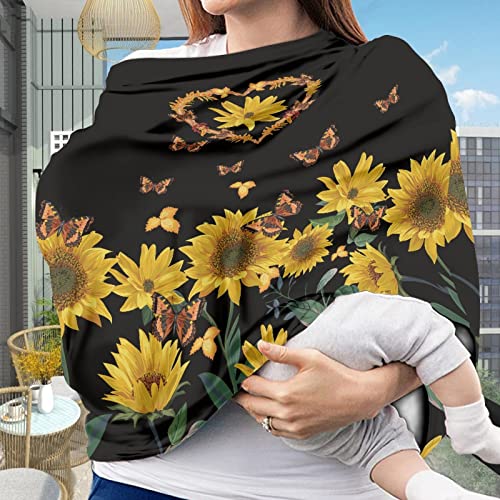 Image of Coldinair Sunflower Butterfly Print Car Seat Covers for Babies Girls,Soft Comfortable Nursing Breastfeeding Cover Infant Stroller Covers,4 in 1
