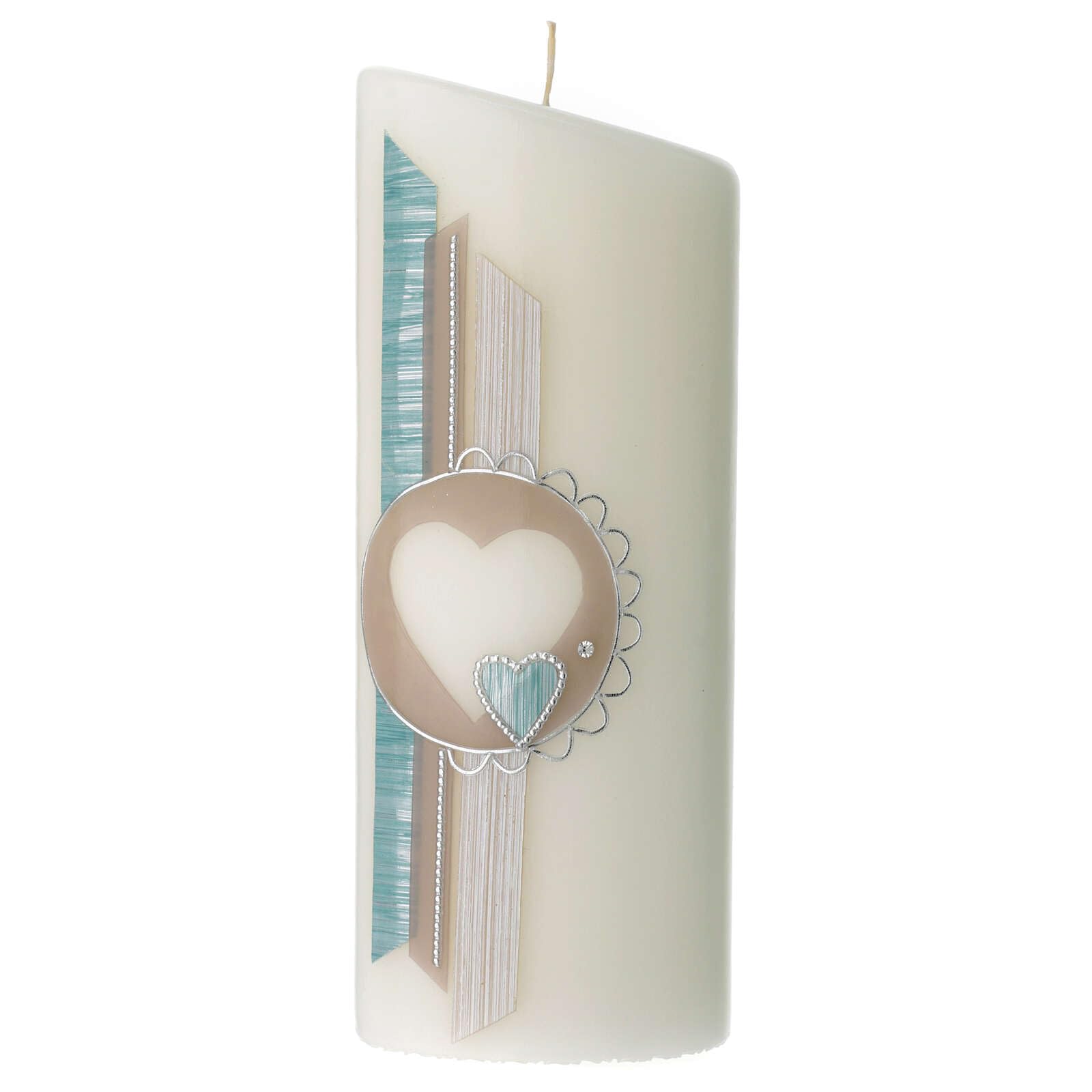 Oval Candle with a Light Blue and Beige Heart 23x9 cm