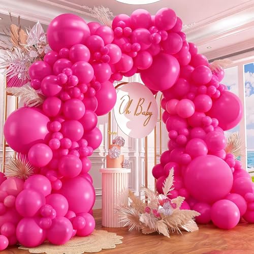 Image of 412pcs Hot Pink Balloon Garland Arch Kit 18 12 10 5 Inch Different Sizes Matte Latex Balloons for Valentine's Day Baby Shower Birthday Wedding Princess Theme Party Decoration