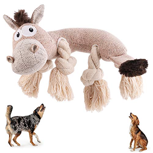 Squeaky Dog Toys Dog Chew Toy for Aggressive Chewers Dog Stuffed Animals Rope Chew Toy Dog Teethbrush Dental Chew Toy for Small Medium Large Doggy or Puppy Horse