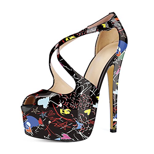 sexytag Women's Platform Heels Peep Toe Ankle Strap Criss Cross Pumps Party Dress Wedding Stiletto Heels3