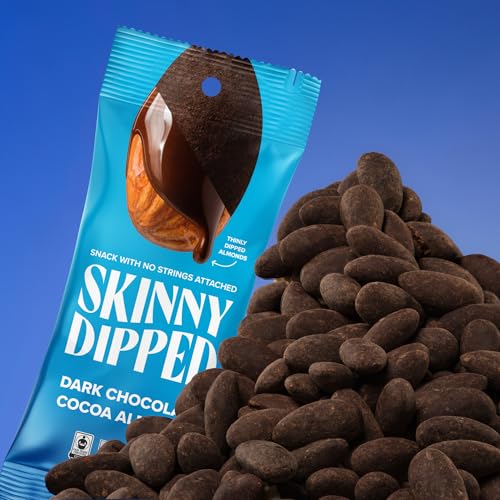 Image of SkinnyDipped Dark Chocolate Cocoa Almonds, 1.2oz Bags | 15 Pack | Crunchy Whole Almonds Thinly Dipped in Chocolate | Gluten Free | Plant Protein Snack Packs