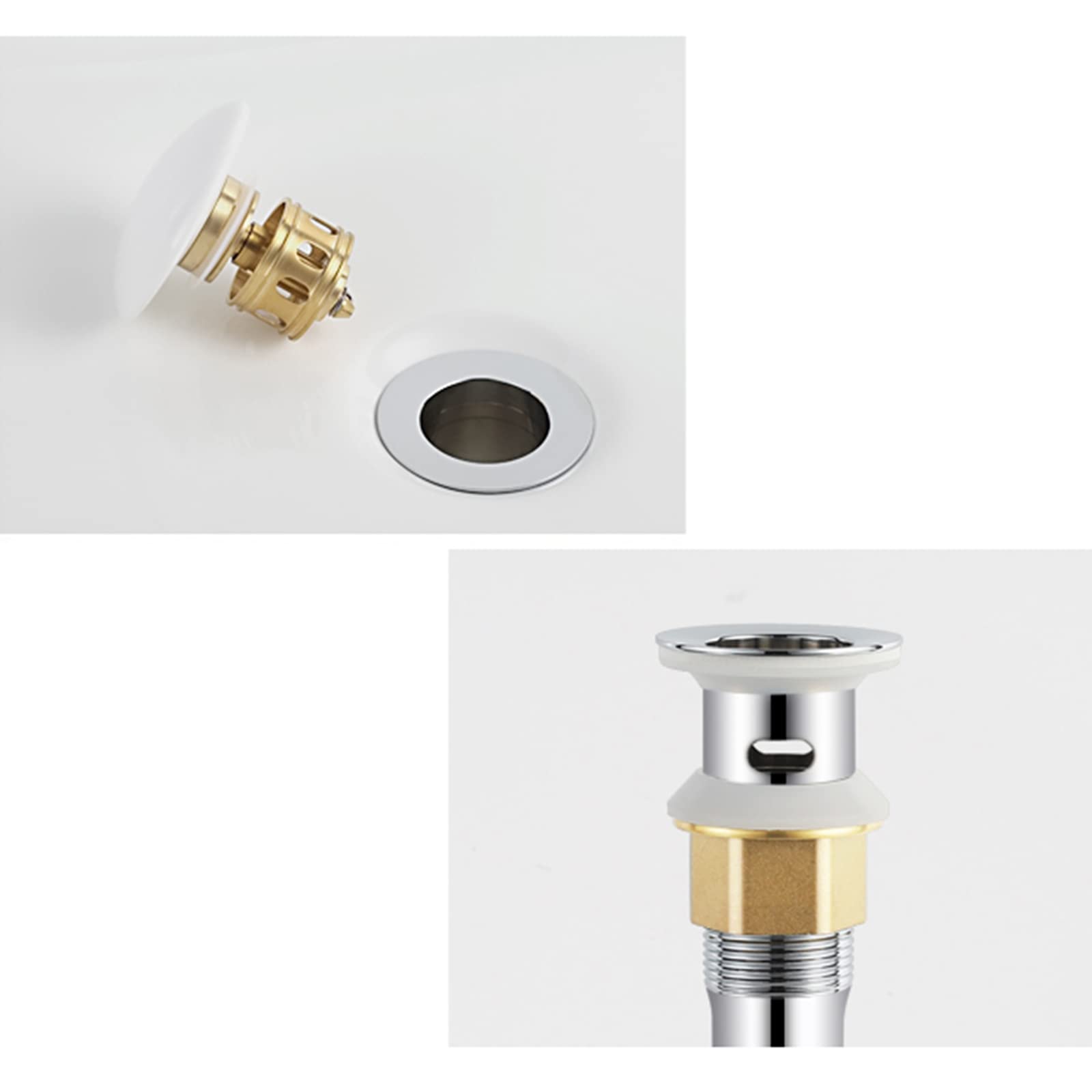 Piletta Bidet Click Clack con Troppo Pieno Piletta Lavabo Bagno Pop Up Piletta Lavandino Ottone Coperchio In Ceramica Cromato Universale G1 1/4“ Per Lavabo Rubinetto Del Bagno,UN
