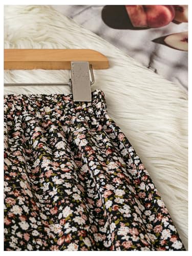 Milumia Women's Vintage Printed A Line High Waist Flare Flowy Casual Midi Skirts4