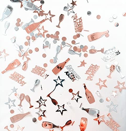 EMAAN Happy Birthday Confetti Rose Gold and Silver Metal Foil Birthday Colorful Sequins, Party Table Scatter Decoration Exquisite Birthday Party (Rose Gold Silver)