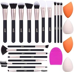 MSQ Set van 16 make-upkwasten met 2 siliconen gezichtsmaskerpenselen, 4 stuks make-upspons en 1 penseelreiniger, premium synthetische foundationkwast, blending, gezichtspoeder, make-upkwasten