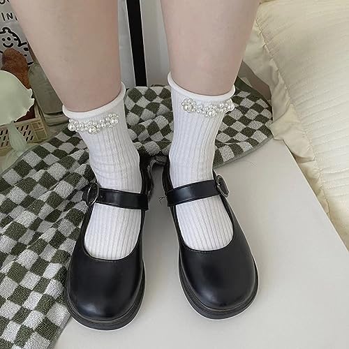 Socks,Lolitas Cute Summer Ankle Dress Socks Sweet Pearls Crew Socks JK Uniform Calf Socks Roll Cuffs Middle Tube Sock4