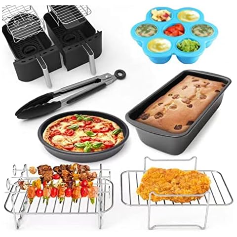 Dual Air Fryer Accessories, 6 pcs Deluxe Air Fryer Accessory Set, Double Basket Air Fryer Accessories for Ninja Foodi AF300UK, AF400UK, Tower T17088, Salter Dual Zone Deep Air Fryers 7.6L-9.6L Cover