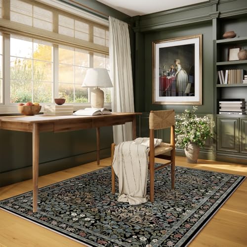 Image of Traditional Design Vintage Floral Area Rug 4 x 6,Washable Area Rugs - Perfect for Living Room, Bedroom, Pet & Child Friendly, Nursery - Stain & Water Resistant Non-Slip, Dining Room Decor