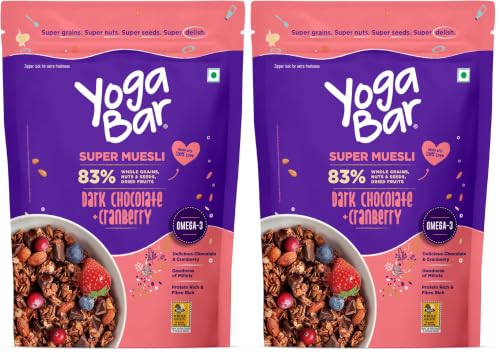 Image of Yogabar Wholegrain Breakfast Muesli - Dark Chocolate and Cranberry, 700g (Super Saver Pack) (Pack of 2)