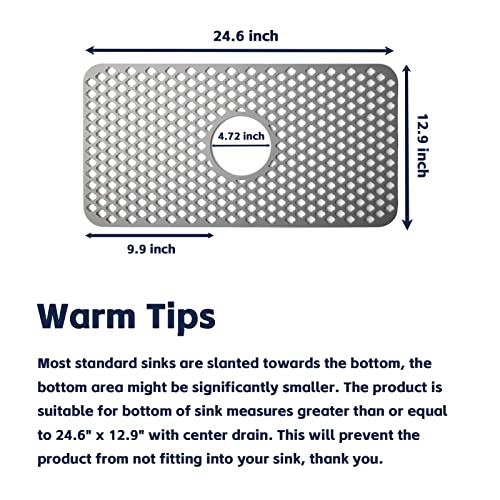 Silicone Sink Mat, 24.6''X 12.9'' Kitchen Sink Protector Grid For Bottom Of Center Drain Sink, Twinnekyr Grey Non-Slip Heat Resistant Sink Liner For Farmhouse Stainless Steel Porcelain Sink #TOP6