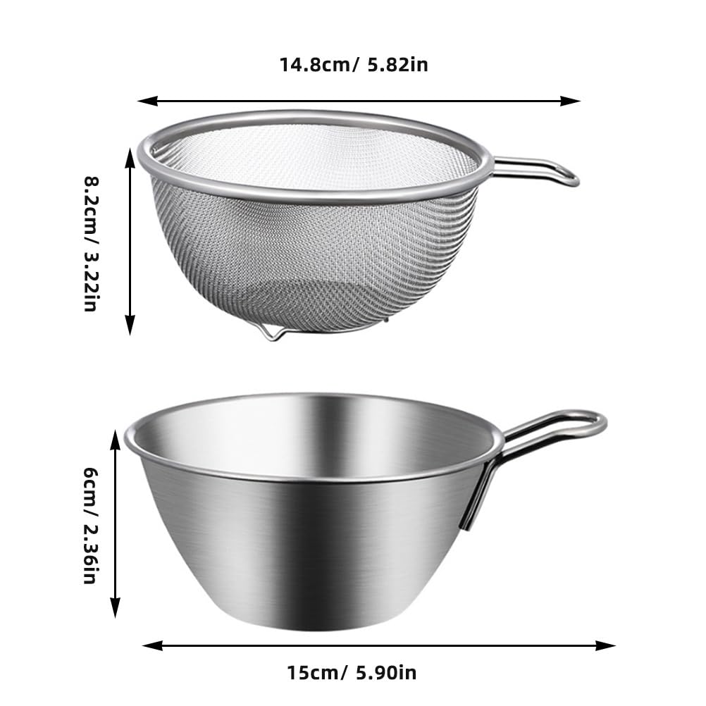 BESTonZON Stainless Steel Colander with Mixing Bowl, 1 Set Steel Strainer Basket Colander Filter Stainless Steel Mixing Bowl, Strainer for Kitchen Food for Washing Vegetables, Fruit, Rice, Dishwasher