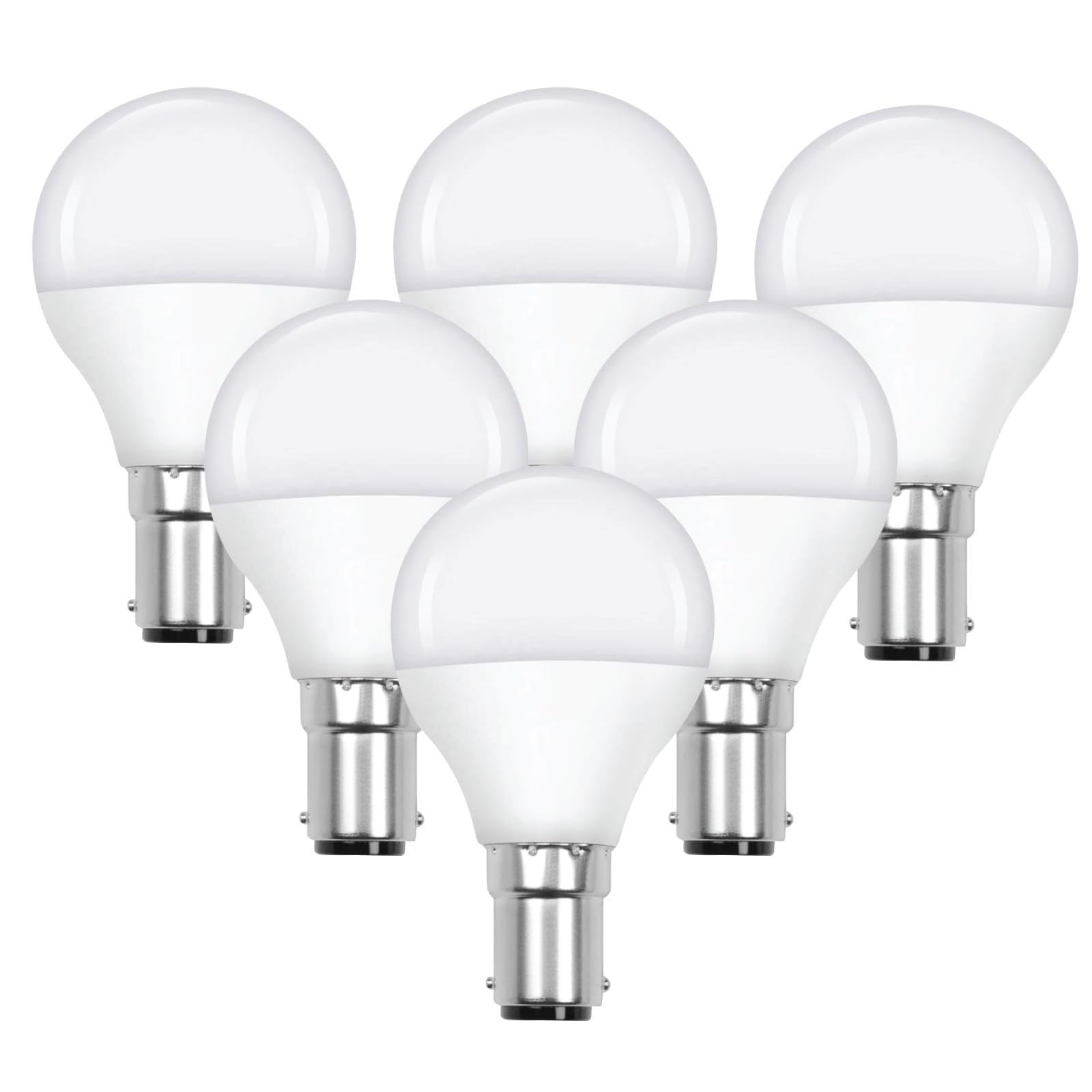 B15 Small Bayonet Cap Fitting LED Light Bulb, 4.9W 40 watts Equivalent, Energy Saving, Golf Ball G45 Light Bulbs, Cool White 4000K, Long-Lasting, Bright Led Bulbs, 470 Lumen, Non-Dimmable, Pack of 6