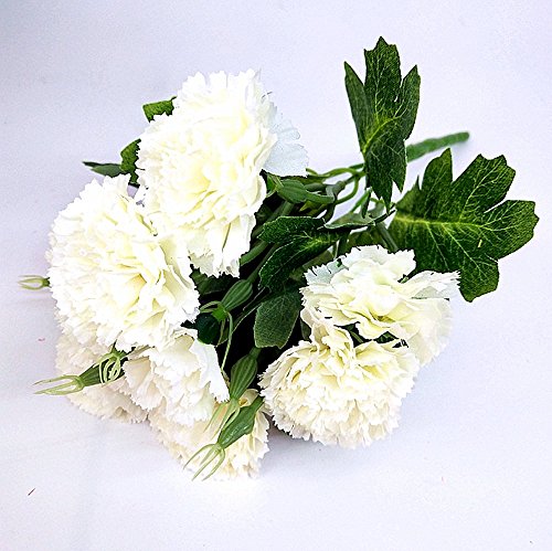 Ieoyoubei 4 Bunches Bouquet Of Artificial Silk Flower Creamy-White Carnations11 Inch Bouquet And Green Leaf For Home Decoration Bridal Wedding Festival Decoration With 10 Per Bunch Flower #TOP7