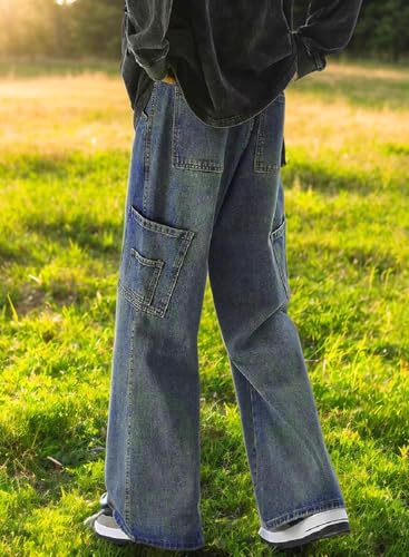 Men's American Retro Straight Leg Workwear Denim Jeans with Multi-Pockets4