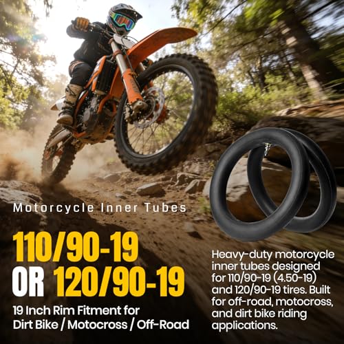 Image of AR-PRO (2-Pack) 110 /90-19 & 120 /90-19 Heavy-Duty Motorcycle Inner Tubes, 3mm Thick Butyl Rubber Tubes, TR4 Valve Stem, Fits Off-Road, Motocross & Dirt Bike Tires