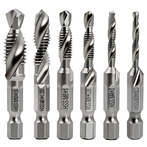 OVBOVA 6-teiliges Gewindeschneider Set mit Gewindebohrer und Kombi-Bohrer, M3-M10 Maschinengewindebohrer für Metall, Holz & Kunststoff, HSS Rostschutz, DIY & Professionelle Werkstatt