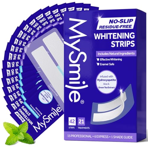 Image of MySmile Teeth Whitening Strips 21 Treatments, Hydroxyapatite-Infused White Strips for Sensitive Teeth, Teeth Whitener with Enamel-Safe Formula, Non-Slip, Residue-Free Whitening Kit, Mint
