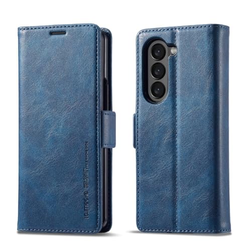 Étui Samsung Galaxy Z Fold 8 bleu en cuir véritable avec rabat et porte-cartes magnétique