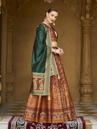 Image of PURVAJA Women's Kanjiwaram Semi-Stitched Lehenga choli