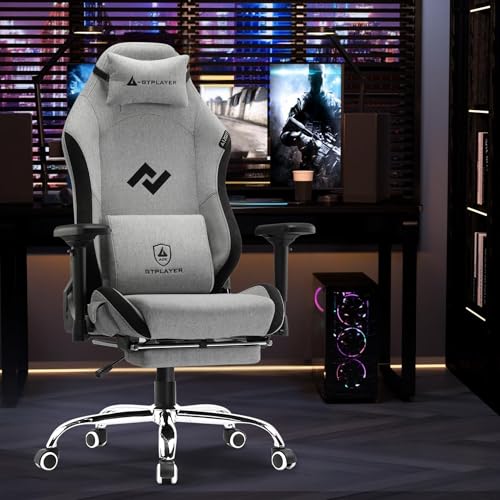 Image of GTPLAYER Titan Pro Inbuilt Bluetooth Speakers Gaming Chair, Immersive Audio Experience for Streaming & Gaming, Ergonomic Chair with Adjustable Neckrest, Lumbar Pillow & Footrest (Grey)