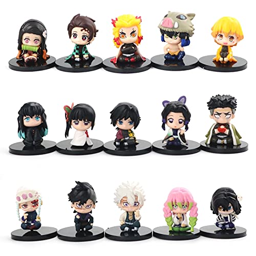 Image of Trunkin Demon Slayer Figures Chibi Small Mascot Action Figures Set of 15 Model A, 2-3 Inches Kimetsu no Yaiba Anime Figurines Small Sitting Set with Hashiras