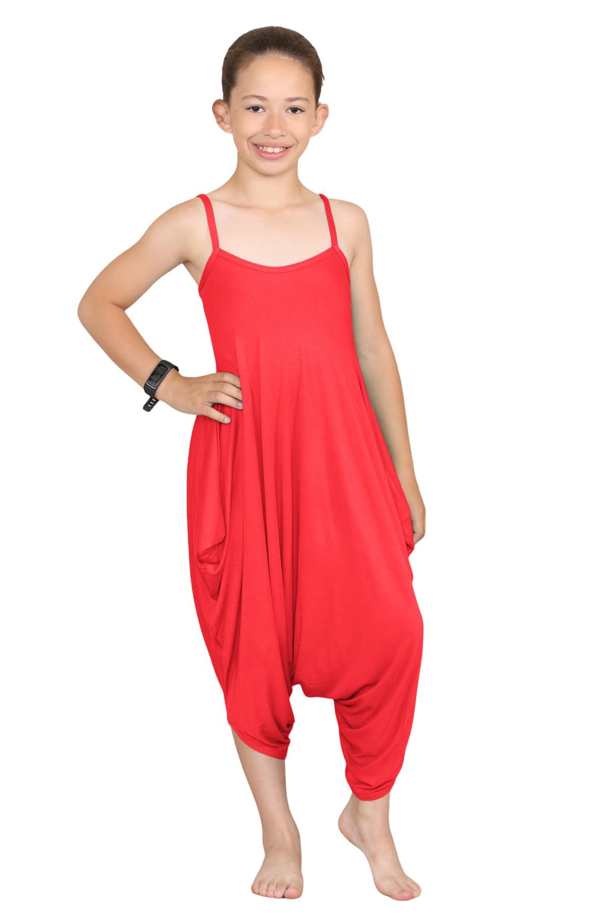 Hamishkane New Kids Girls Cami Jumpsuit Italian Drape Baggy Plain Lagenlook Romper Playsuit Red