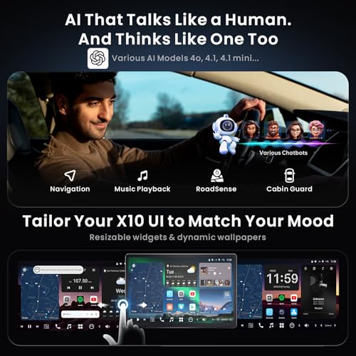 Image of 14.1 inch QLED Touchscreen Single & Double DIN Android AI Car Stereo, with Dashcam, Emergency Lock, GPS Tracking, 7.1.2 Audio, 4V RCA, HDMI in, 4G LTE, 8G+128G, Wireless CP&AA, ADS Protocol, X10G141E