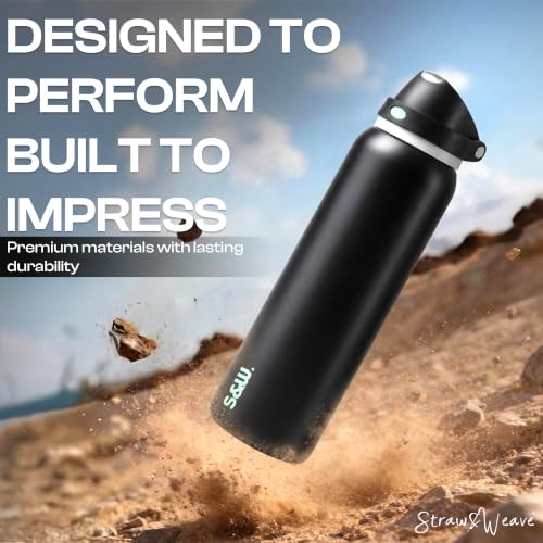 Image of STRAW&WEAVE PureFlow Water Bottle 710 ml Stainless Steel Sports Bottle with Sipper Cap | For Home, Office, Gym, Travelling | Lightweight | BPA Free (Eclipse Black)