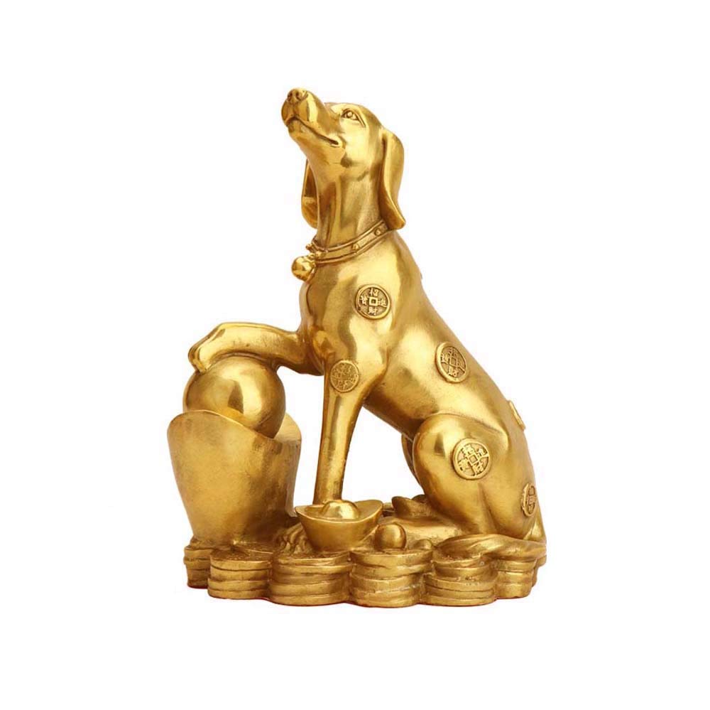 IUokLU Feng Shui Ornaments Large Pure Brass Zodiac Gold Ingot Dog Statues,Chinese Decor Figurine For Home and Office,Wealth and Good Luck Sculpture,Two Sizes (Sm A)