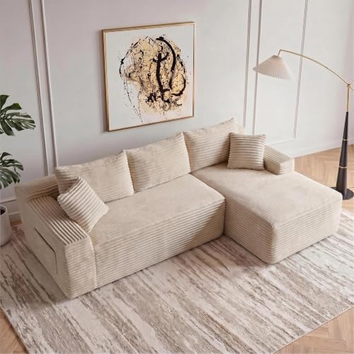 Image of 94.5 inch L Shaped Boneless Sectional Corduroy Couches for Living Room (Camel)