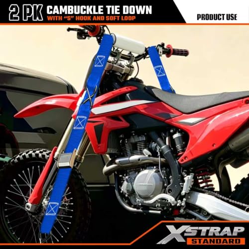 Image of XSTRAP STANDARD 2-PK Motorcycle Straps Cambuckle Tie Down 1.5 inch X 8FT, Blue