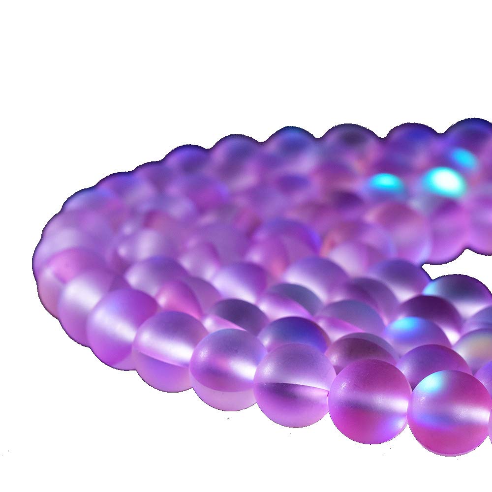 60PCS 6mm Natural Light Purple Mystic Aura Quartz Gemstone Frosted Matte Titanium Round Loose Spacer Beads 15 inch Full Strand Crystal Healing Power Quartz