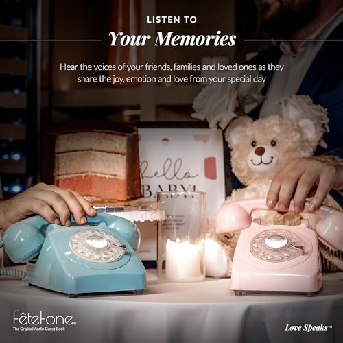 FeteFone The Mod Vintage Audio Guest Book Phone, Unique Voicemail Message Recorder Guestbook Alternative for Wedding, Bridal Shower, Birthday Party, Baby Shower, Anniversary, Engagement, White