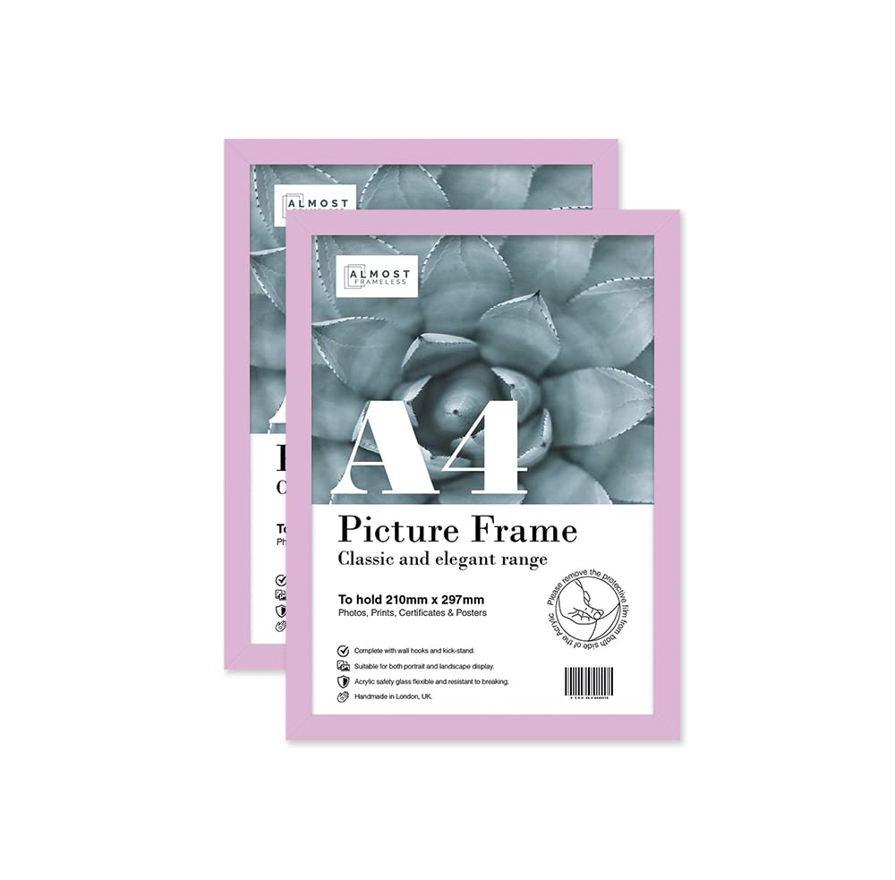 Almost Frameless A4 Lilac Picture Frame Set of 2, Display A4 Picture Gallery Wall, Poster, Photo, Artwork, or Print, Lilac