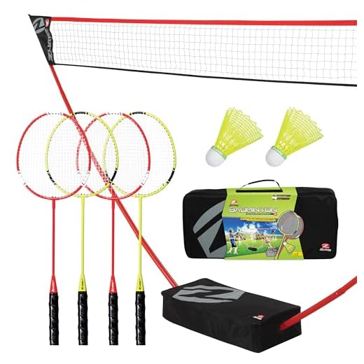Zume Games Portable Badminton Set with Freestanding Base – Sets Up on Any Surface in Seconds – No Tools or Stakes Required