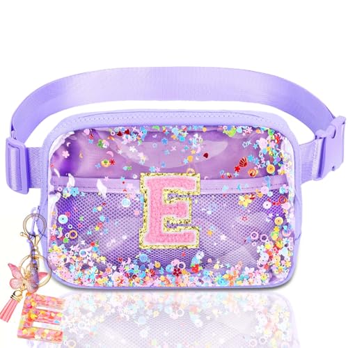 Image of Initial Fanny Pack for Girls - Belt Bag for Teens Kid Teen Girl Kid Birthday Gift Clear Purple E