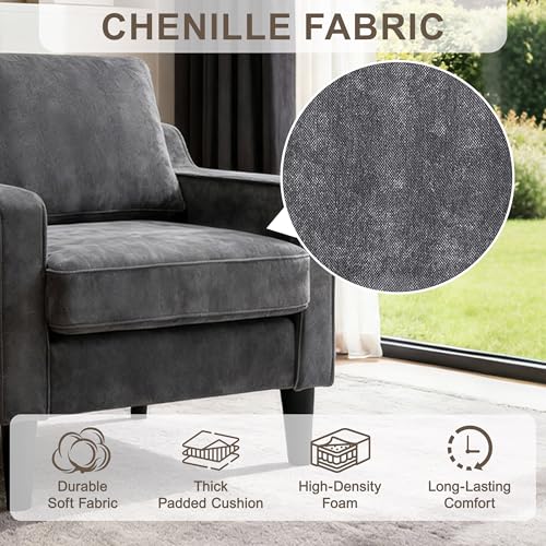 Sillón ergonómico chenille gris con soporte lumbar miniatura 5