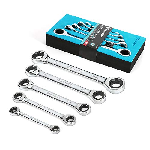DURATECH Double Box End Ratcheting Wrench Set, SAE, 5-Piece, 5/16' to 7/8', CR-V Steel, with EVA Foam Tool Organizer